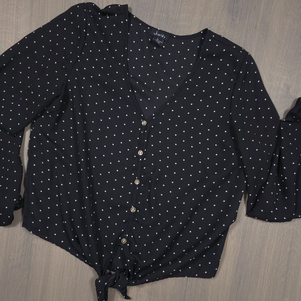 Justify Black and White Polka Dot tie-front blouse